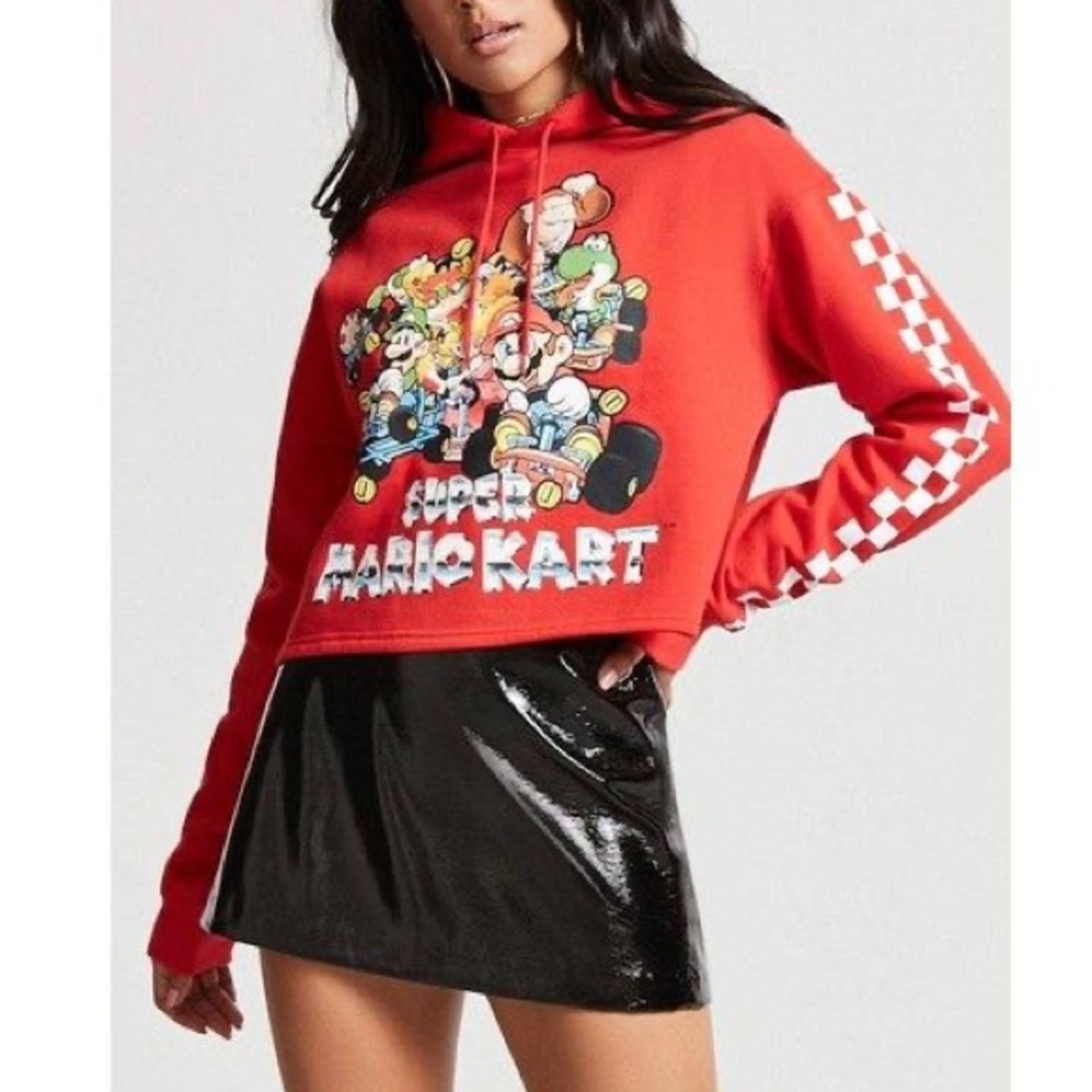 NWT Super Mario Kart Hoodie Cropped Sweatshirt Top Nintendo